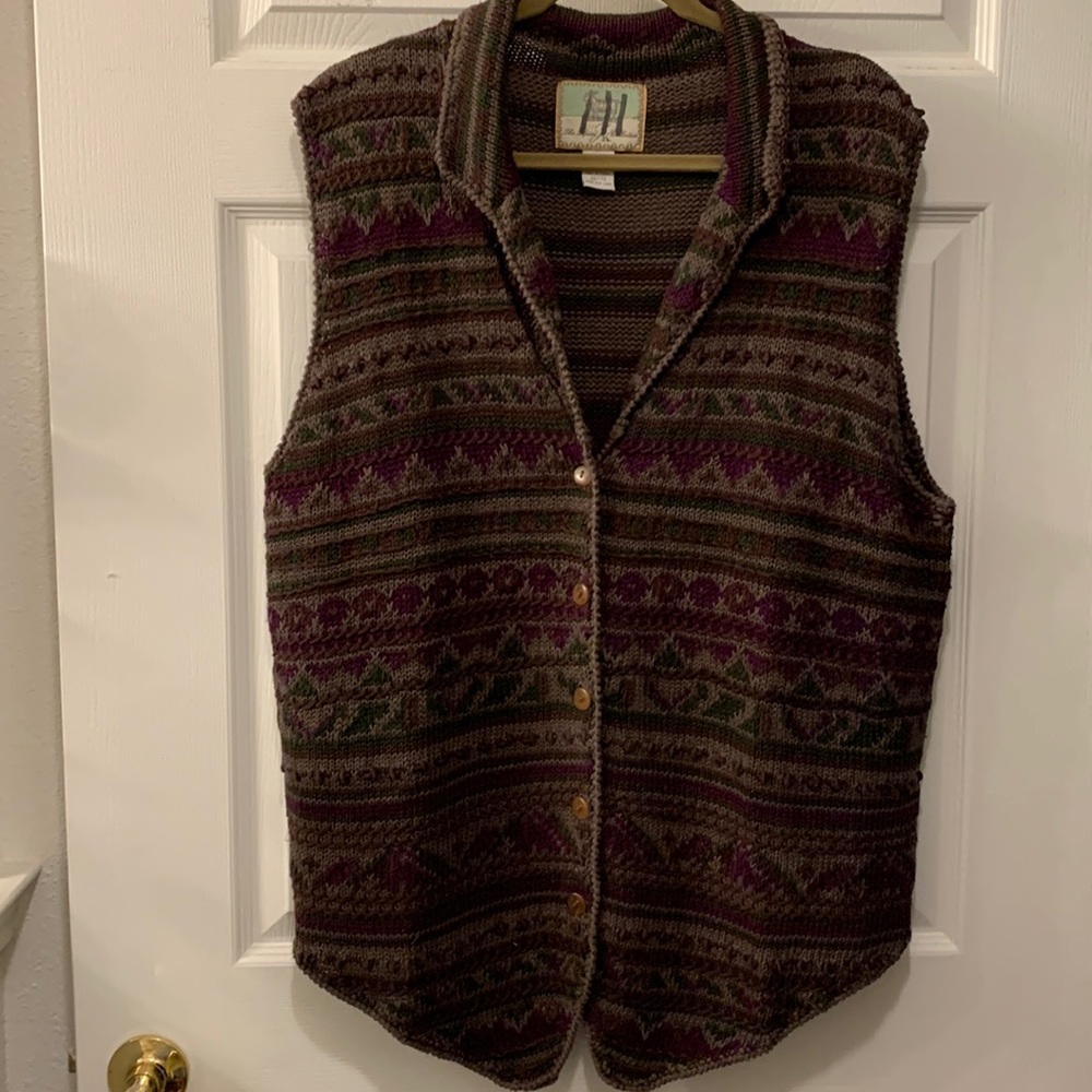 VTG ALPINE JK COLLECTION SWEATER VEST SZ 18/20 GRAY/PLUM RAMIE/COTTON HI/LO